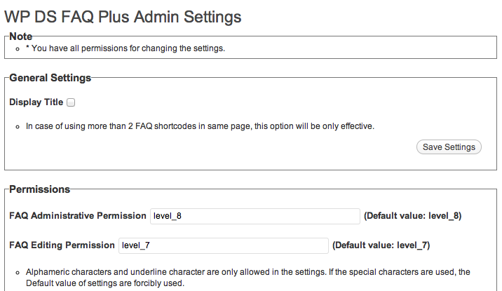 Setting Menu 1 (Permissions)
