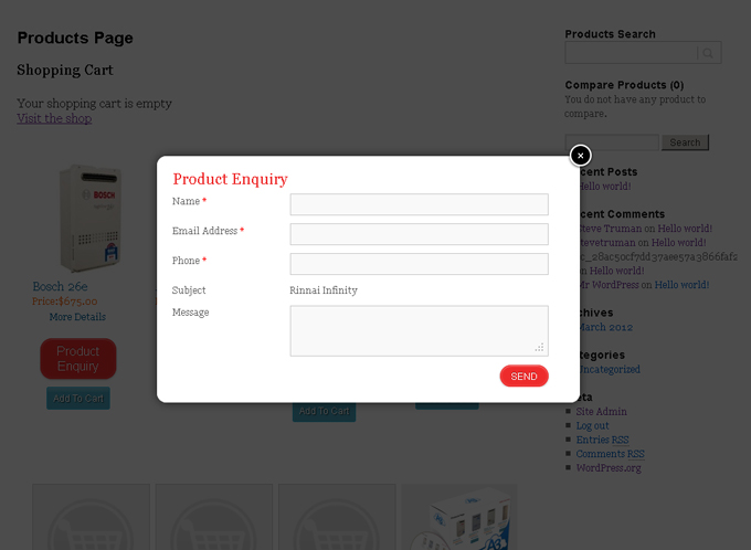 WP e-Commerce pop-up email form