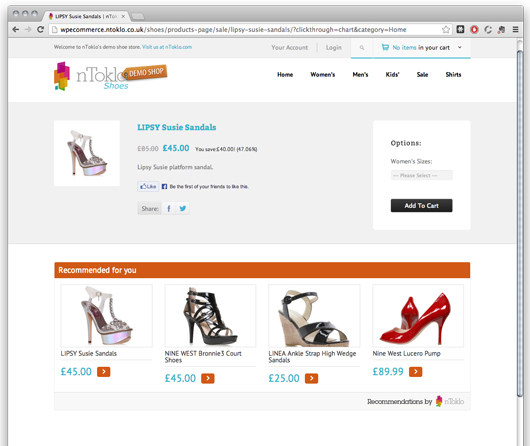 Recommendations showing on a page using the widgets - you get seven styles and siz colour schemes to choose from.