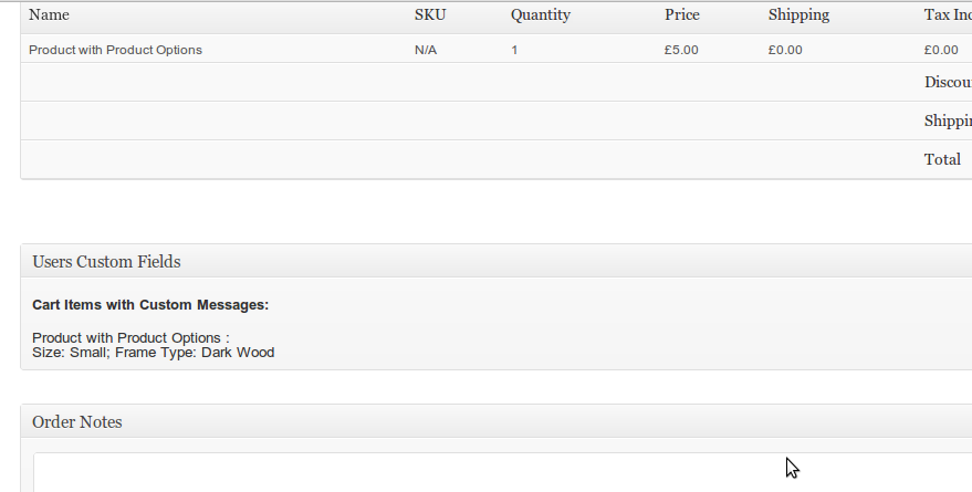 Product Option choices recorded against a sale