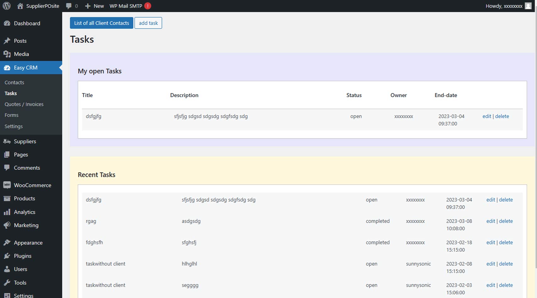 Overview of open tasks and recent tasks of the entire team