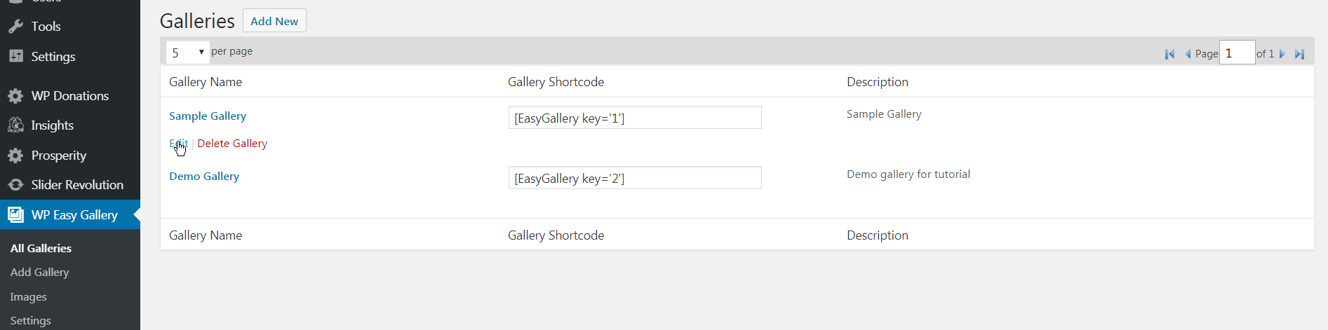 Easy to use Admin interface for editing galleries