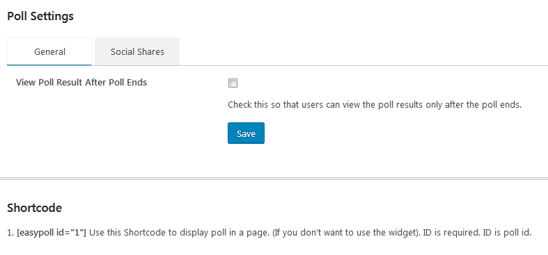 Poll settings page admin panel.