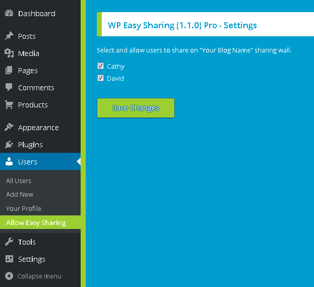 Allow Sharing Settings Page (Pro Feature)