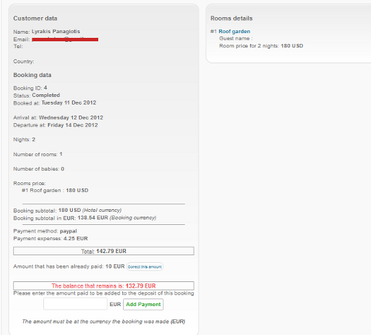 Booking management page