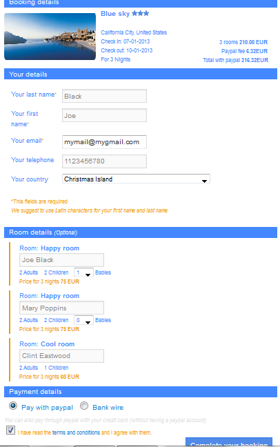 Booking page.