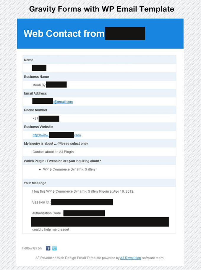 Gravity Form email output with the WP Email Template