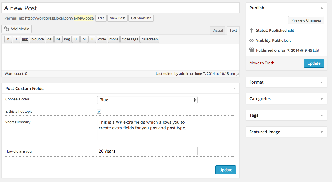 WP Extra Fields In Action.