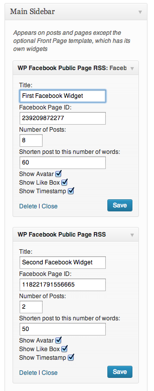 Admin Widget showing two feeds