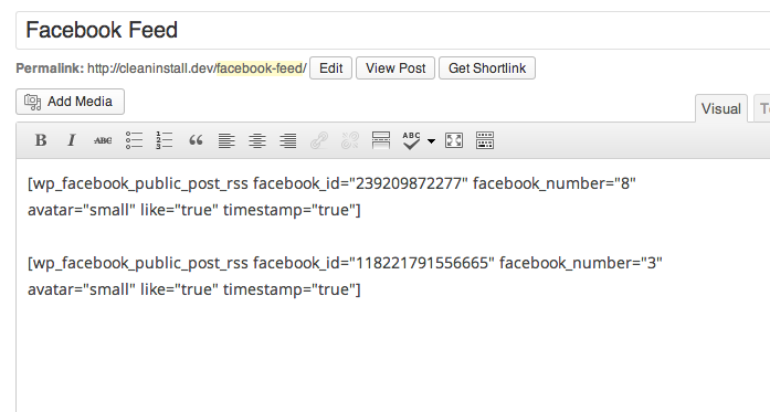 Admin Shortcode showing two feed