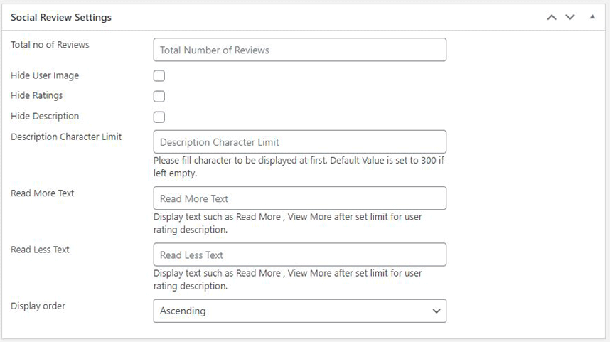 Backend - Social Review Settings