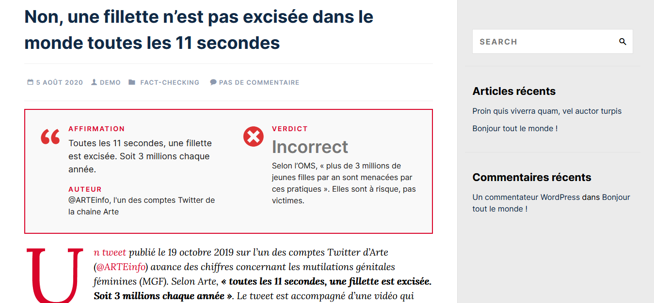 Fact-checking information displayed above content