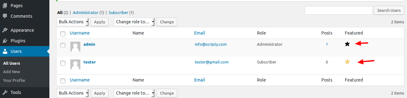 WP List Users Table