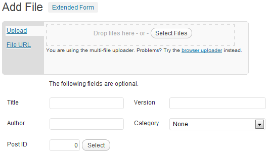 The form to upload files
