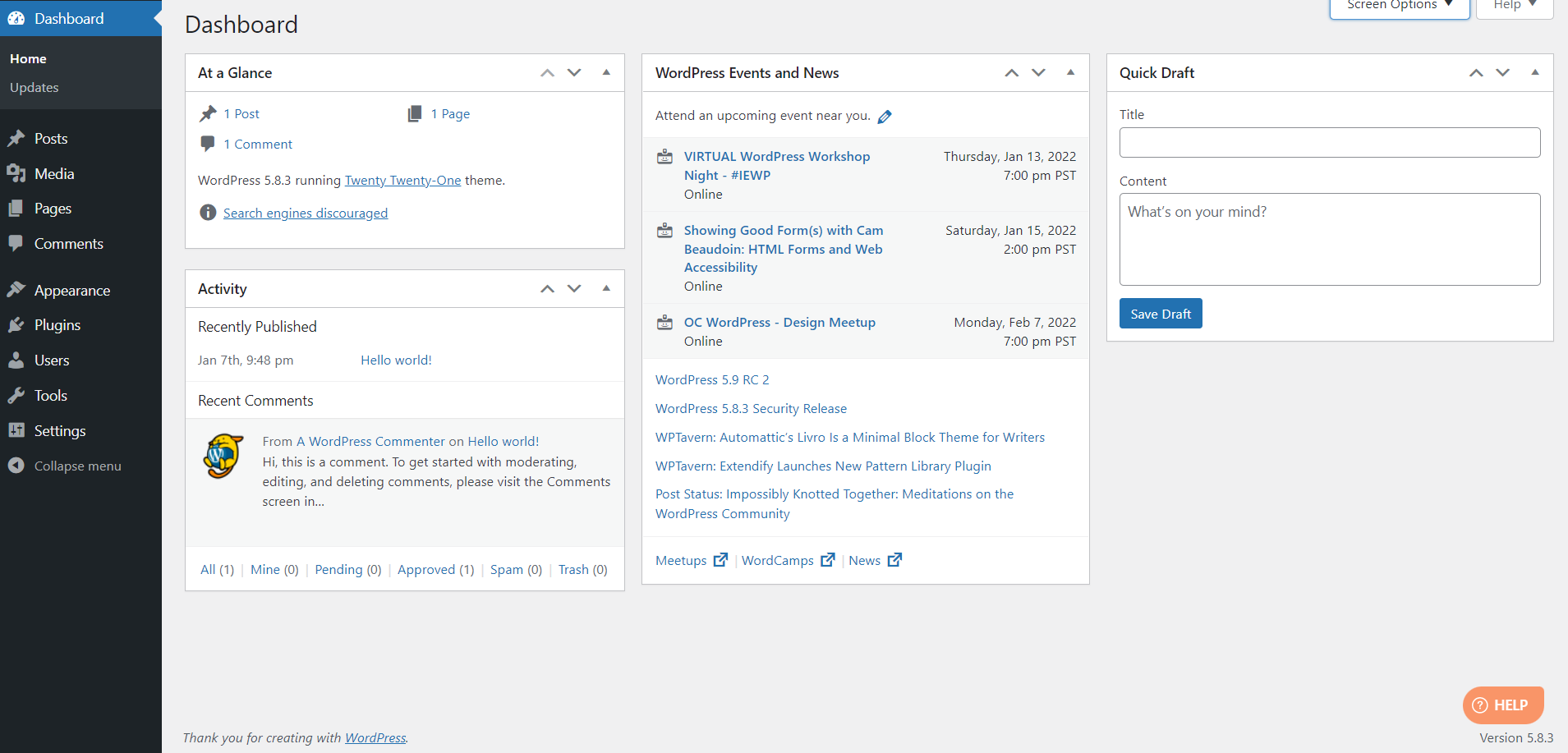 Admin widget on the front end of the site when logged in