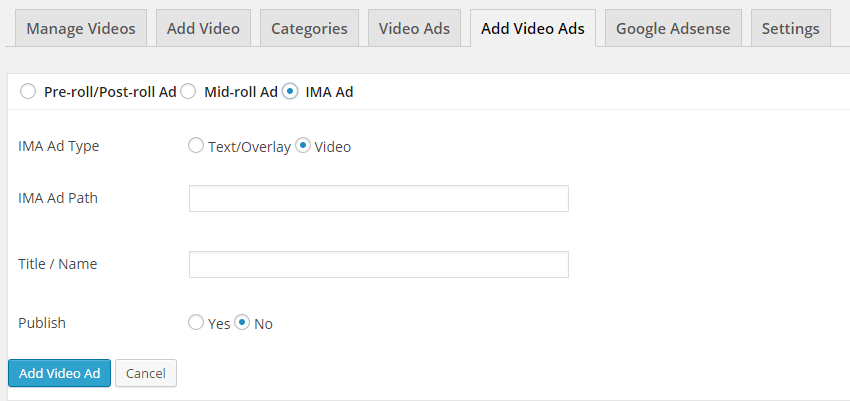 **Upload video file** - Here you can upload video using Upload Method
