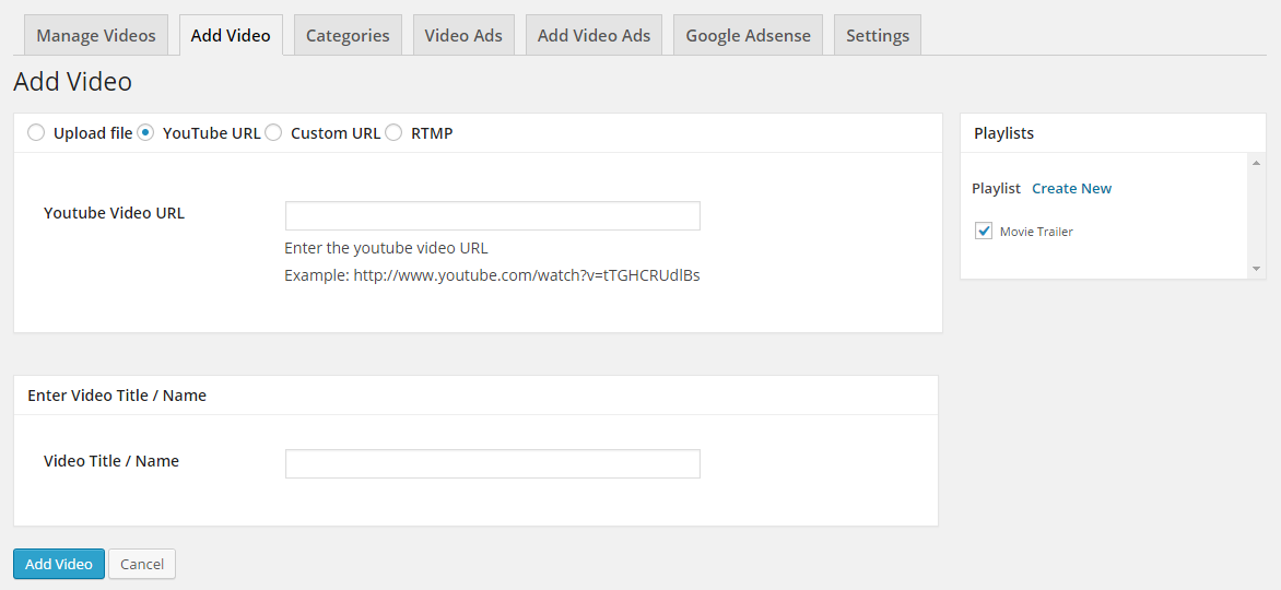 **Video Ads** - Displays added video ads in grid view