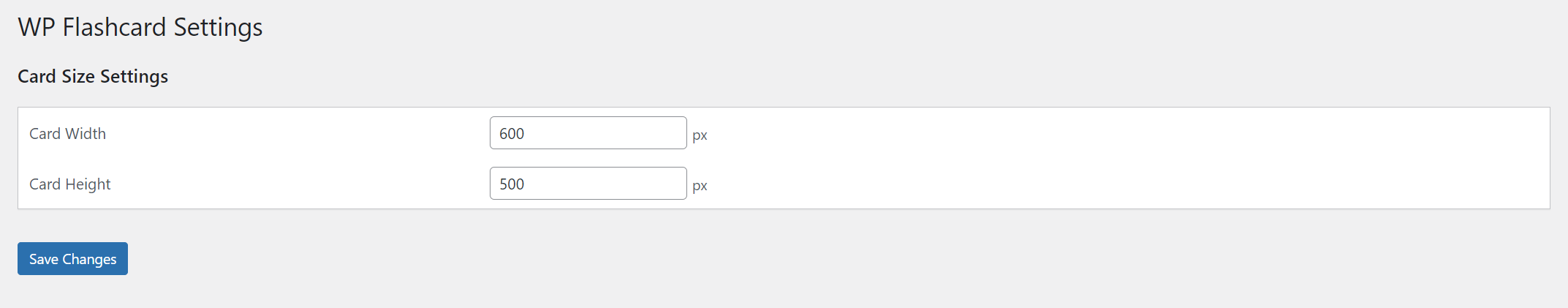 Flashcard Size Settings