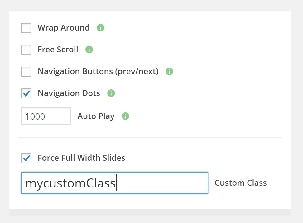 Settings on each slider.