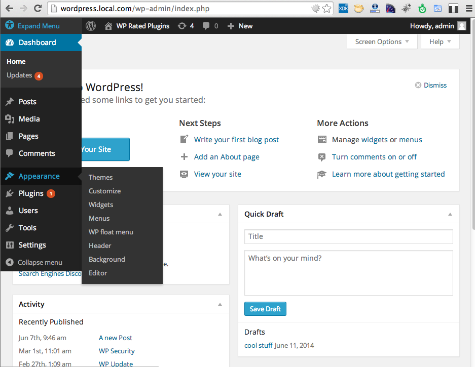 WP open admin menu