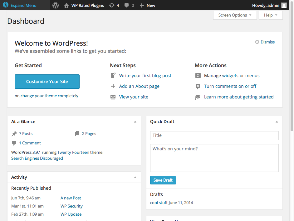 WP closed admin menu