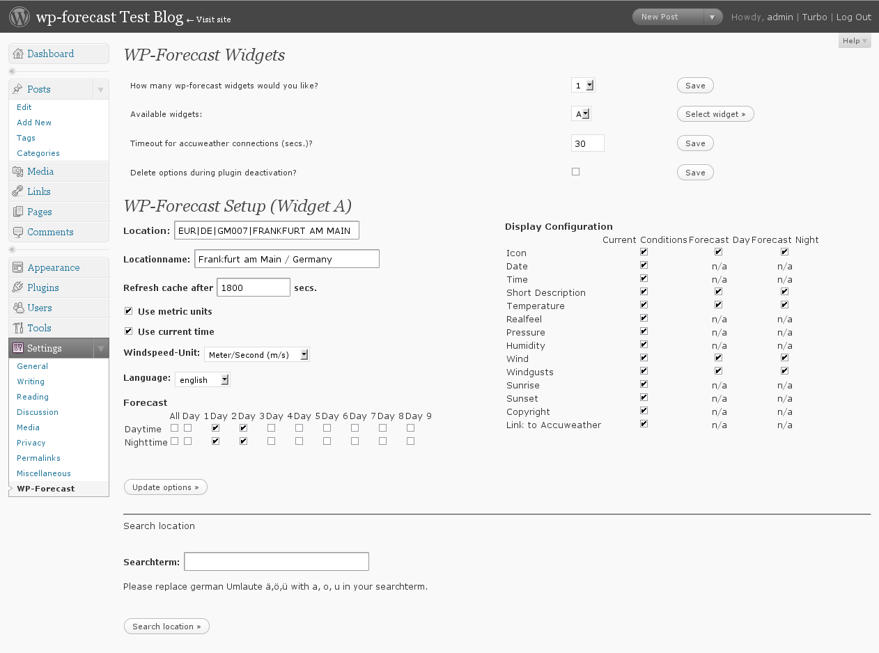 wp-forecast as a widget with two day forecast