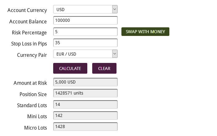 A screenshot of the embedded calculator