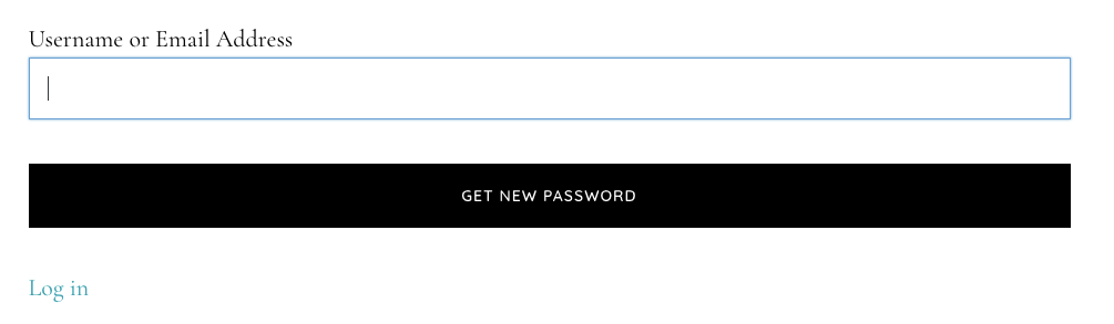 This screenshot shows the lost password box on the front end of a WordPress site.