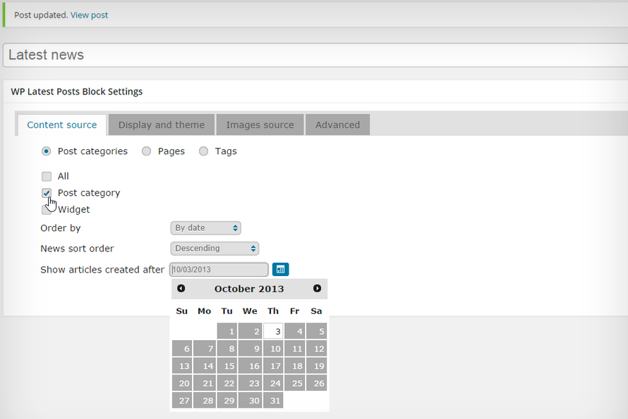 Filter latest news by date, order, type