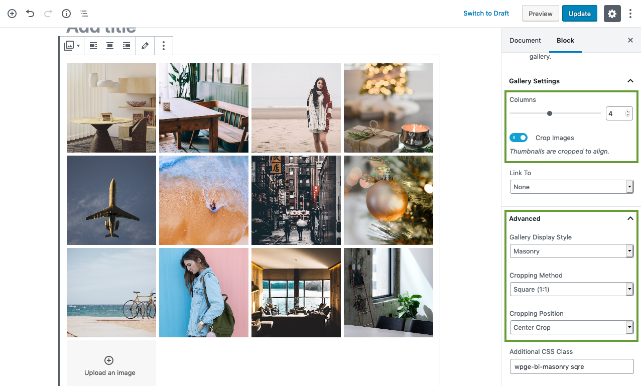 Display cropped image grid using native image Gallery block