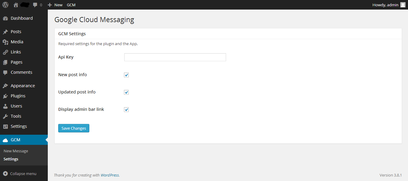 Settings page,