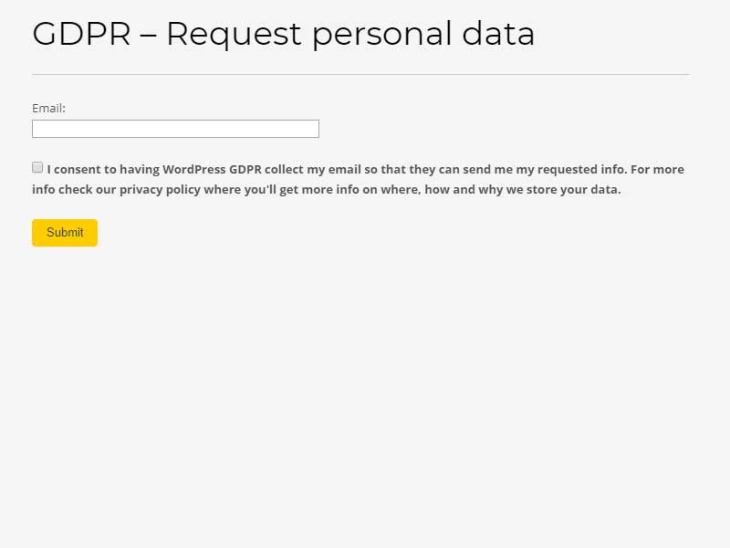 WP-GDPR Request page - A front-end view for users to request their personal data