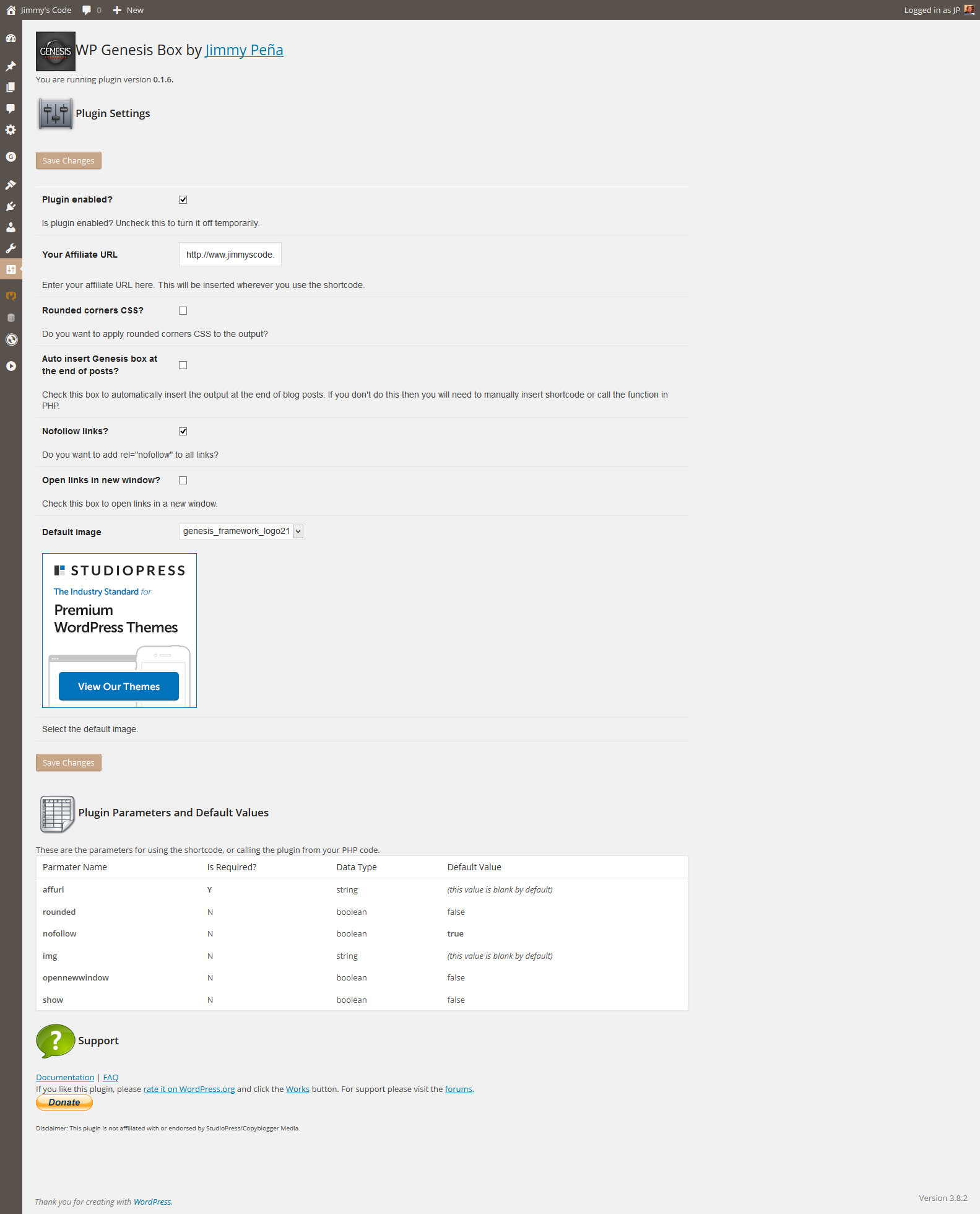 Plugin settings page