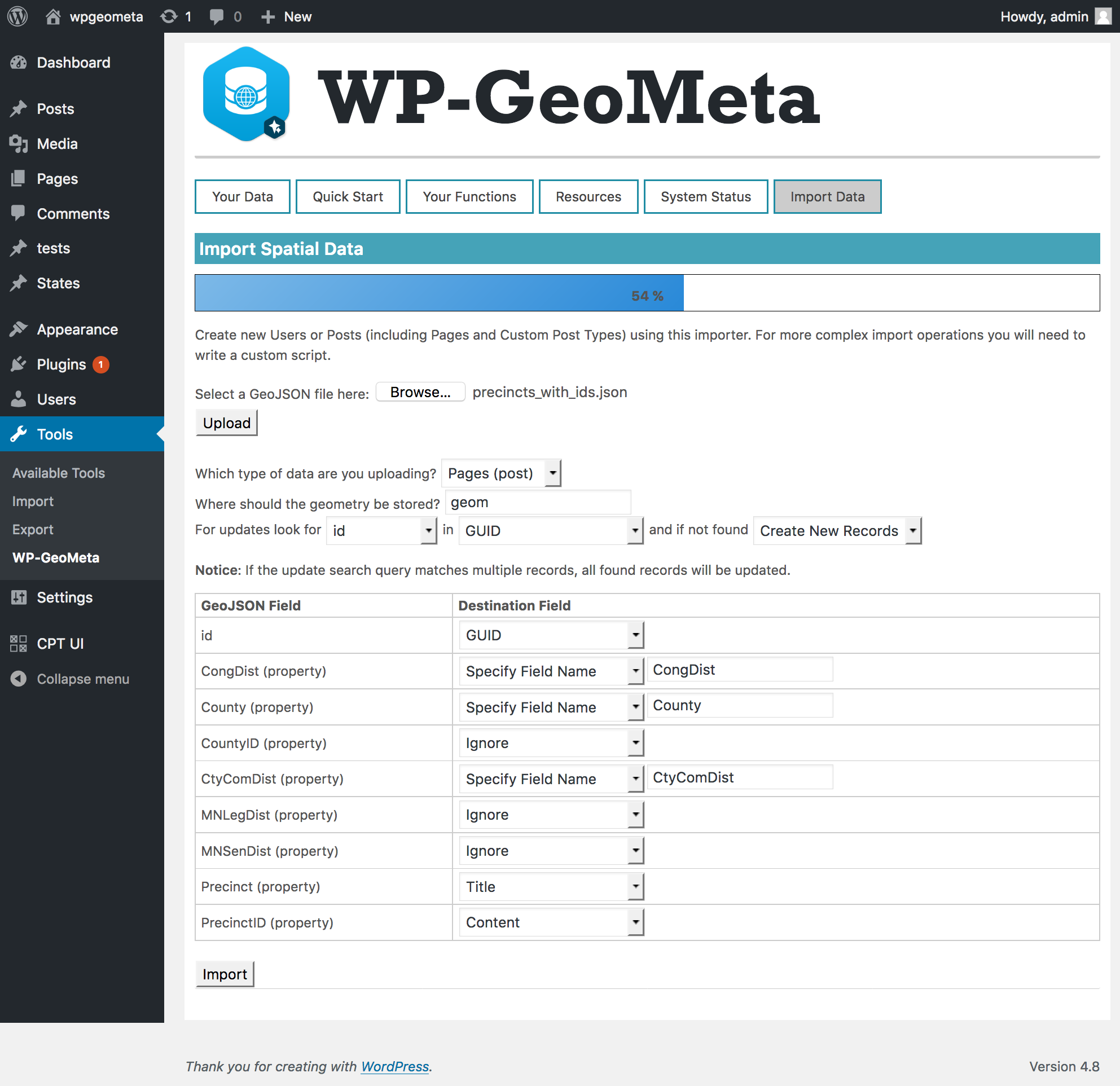 GeoJSON Import Functionality