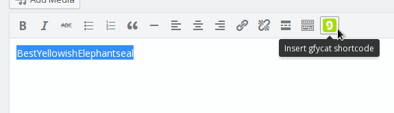 Click on the wp-gfycat button to insert the shortcode.