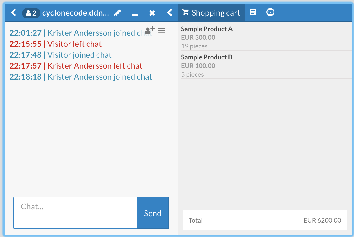 The chat and basket shown in giosg.