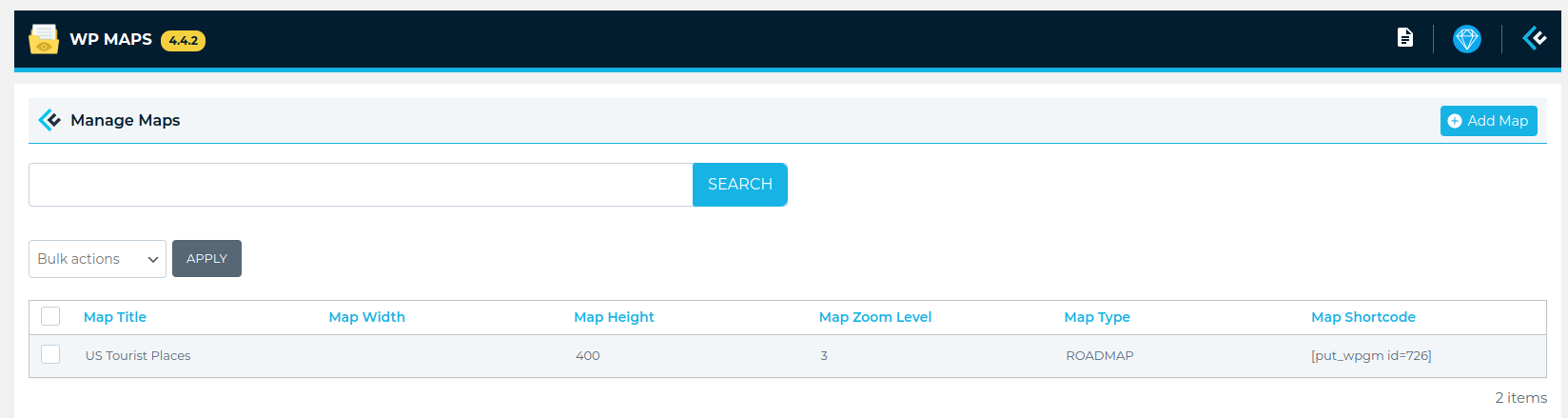 Manage maps page.