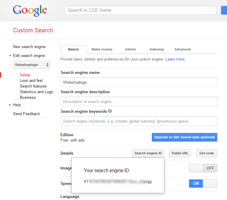 Basic Setup, get your search engine ID