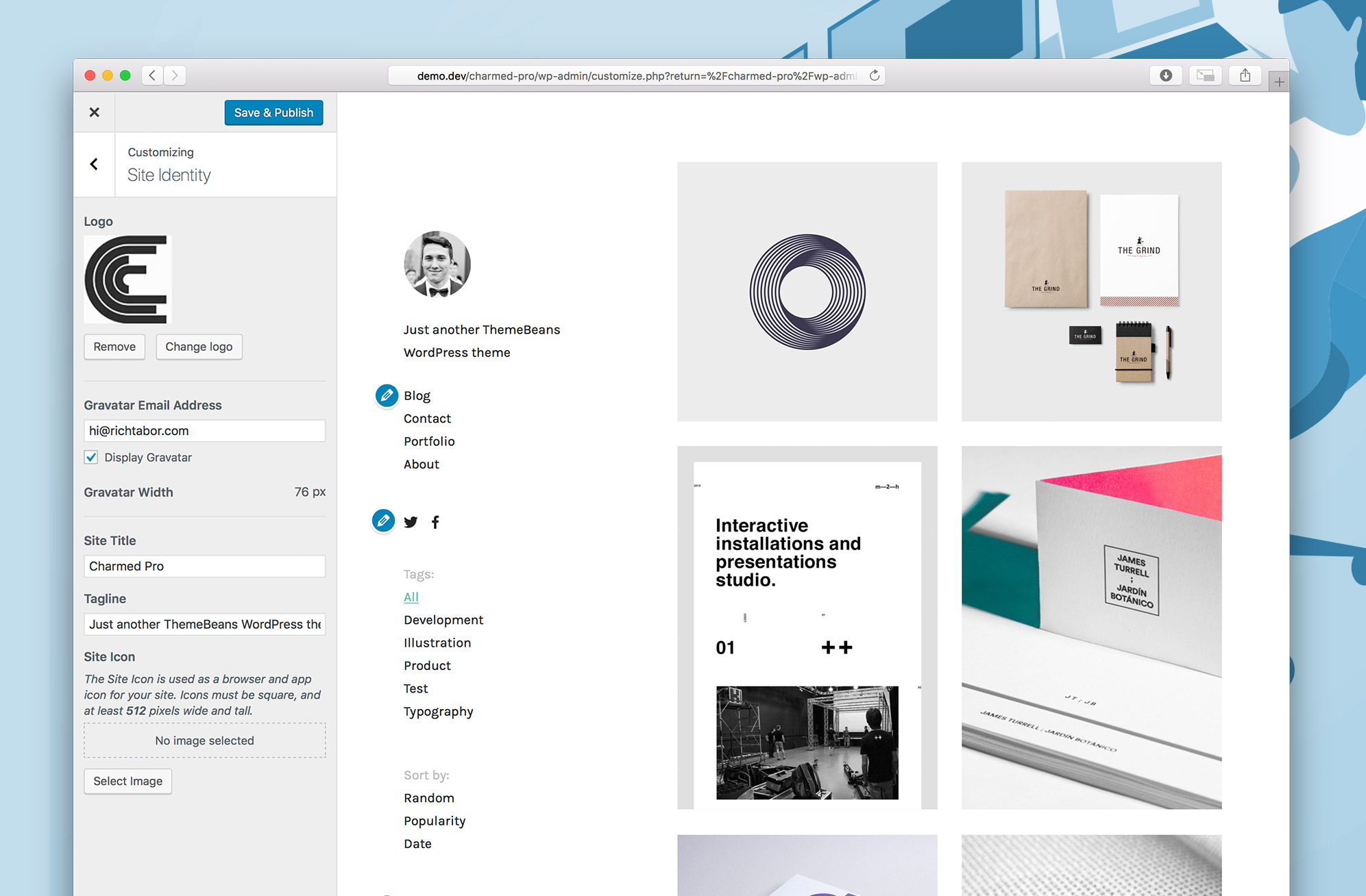 Adding a Gravatar logo via the Customizer.