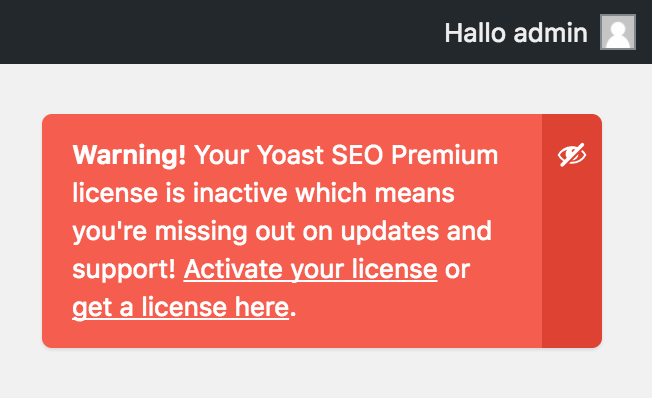 A non-dismissable message like this one from Yoast is now snoozable trough the eye icon.