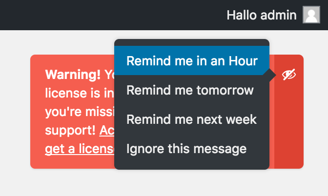 You can select how long you would like to snooze this message.