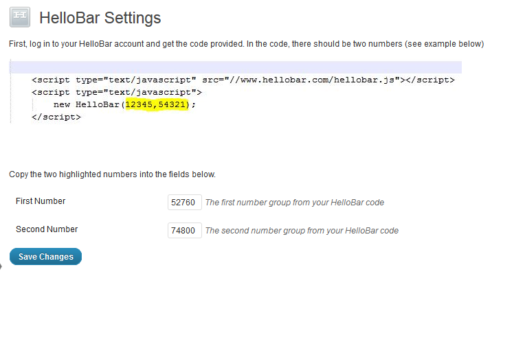 The Hello Bar for WordPress interface.