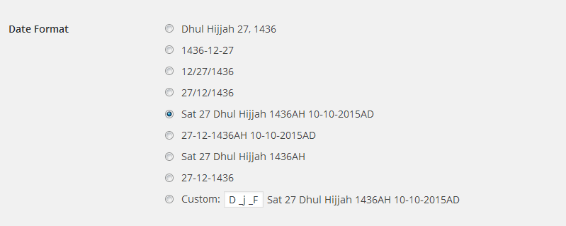 Add all formats Hijri date to general settings.