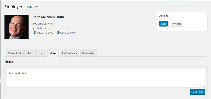 Add notes and free-style employee information.