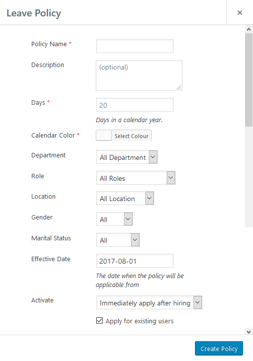 Create difference leave policies for different locations and job roles to take account of local practices.