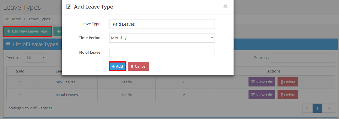 This is how you add various leave types and holidays.