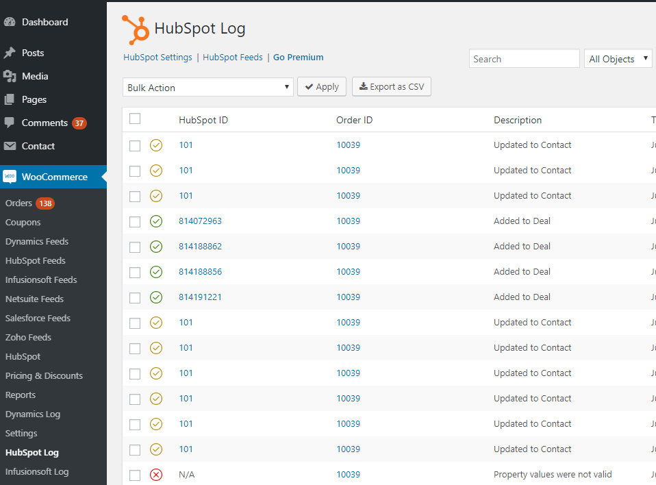 HubSpot logs.