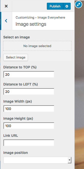 Customizer options for WP Image Anywhere