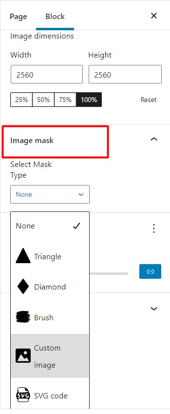 Select the type of image mask from the block's settings.