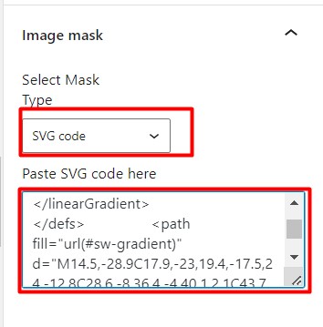 If you choose SVG code - paste your SVG code in the textarea field.